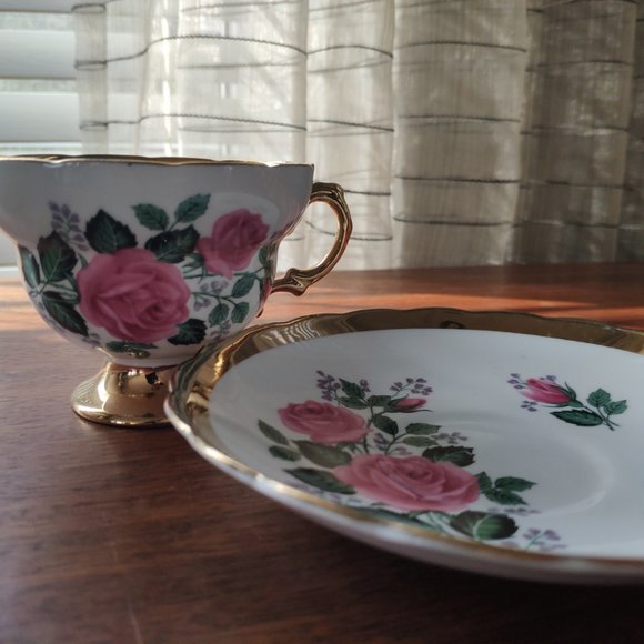 Rosina Gilt Tea Cup, England Gold Gilded Pink Roses, VTG Bone China - Picture 4 of 14